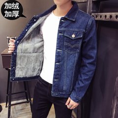 2017 winter and winter denim jacket, male plus cashmere thickening, cotton, Korean style, big size young jacket, trend clothes 3XL 1608 dark blue (with NAP)
