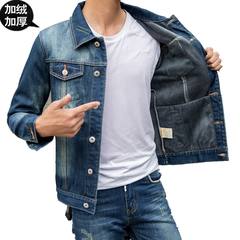 2017 winter and winter denim jacket, male plus cashmere thickening, cotton, Korean style, big size young jacket, trend clothes 3XL 6893 splicing (add velvet)