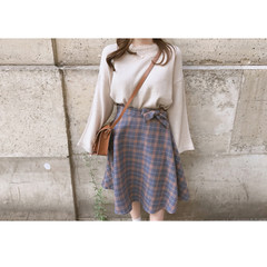 In autumn and winter, women's fashion temperament, ladies in the long, small fresh knitted skirt, two sets of skirts S Spot Beige sweater + blue skirt