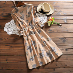 Long sleeved floral dress winter 2017 new Korean retro printed long Corduroy Skirt backing Ms. S Ginger