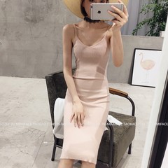 Spring and autumn slim package hip dress sexy backless knitted vest in a tight dress dress temperament High quality version code Lilac powder