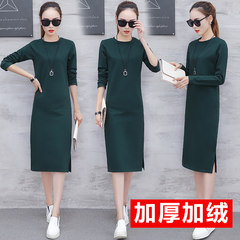 In the fall, the women's casual sports dress is loose and straight, and the skirt is thicker and longer 3XL Dark green velvet plus [winter]