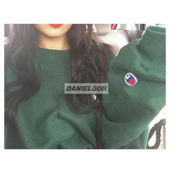 Champion Hoodie and a couple of spot genuine embroidery plus velvet Hoodie sweater set loose version S Forest green