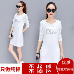 Spring and autumn wear long sleeved T-shirt, women's pure cotton Korean blouse, 2017 new base shirt, big size women's clothing 3XL white