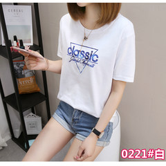 Female short sleeved cotton T-shirt 2017 new summer loose students all-match Han van code white half sleeve clothes L white