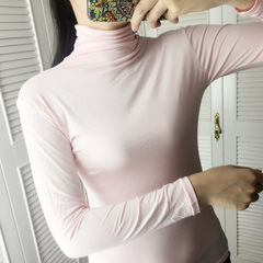2017 autumn new female thin Turtleneck Shirt sleeved tight black T-shirt slim modal female long sleeve A pile of lead - free Pink