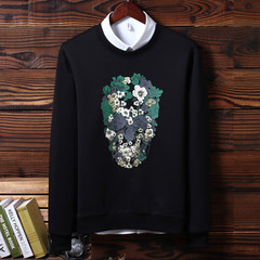 In the autumn of 2017 new men's T-shirt hoodies trend of Korean students long sleeved T-shirt coats Harajuku 3XL W7101 black
