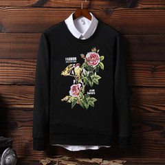 In the autumn of 2017 new men's T-shirt hoodies trend of Korean students long sleeved T-shirt coats Harajuku 3XL W7104 black