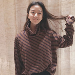 [BF] special offer every day in a simple Harajuku wind loose striped T-shirt long sleeve shirt female head S Coffee