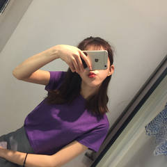 夏季新款纯色T恤女短袖韩范修身显瘦百搭短装上衣休闲学生体恤潮 均码 蓝紫色