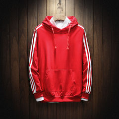 Korean male students BF loose sweater tide ulzzang head hooded stripe with chic long sleeved cashmere in autumn and winter 3XL gules