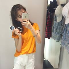 The new summer T-shirt color female short sleeved Korean fan slim slim all-match shorts jacket casual T-shirt students tide F Orange red