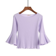 Tight T-shirt, knitted bottoming shirt, female autumn outfit new style 2017, white self-cultivation within seven cents, trumpet sleeve jacket S violet