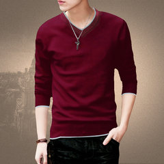 Special offer every day in spring and autumn autumn men long sleeved sweater sweater dress trend bottoming sweaters autumn clothes T-shirt 3XL 0017 wine red