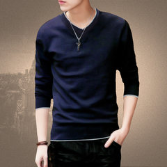 Special offer every day in spring and autumn autumn men long sleeved sweater sweater dress trend bottoming sweaters autumn clothes T-shirt 3XL 0017 deep blue