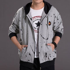 Add fertilizer XL tide 1sddfyy spring section youth Korean leisure sport Sweater Hoodie fat 3XL Thin section 195 gray