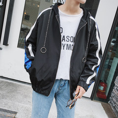 Hong Kong Wind Hitz Hooded Jacket Korean youth sport wind loose hoop decorative jacket small fresh coat M black