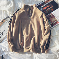 Small fresh new plush Half Zip Sweater loose loose thickened leisure Korean students sport coat M Camel