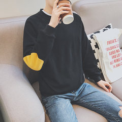 Hong Kong Wind autumn Korean color sweater shirt sleeve T-shirt casual student youth sport coat handsome head M black