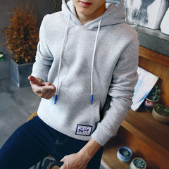 Male new autumn and winter Sweater Hoodie sleeve head loose coat trend of Korean students with cashmere clothes thickening 3XL Y19 light grey