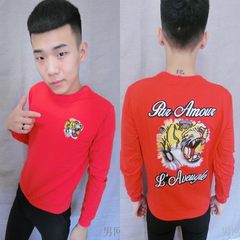 Social spiritual guy T-SHIRT - long sleeved Reds Li Yaoyang with slim Korean tiger head sweater tide 3XL gules