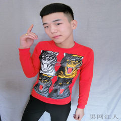 Social spiritual guy T-SHIRT - long sleeved Reds Li Yaoyang with slim Korean tiger head sweater tide 3XL Velvet red