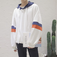 Hong Kong male Hooded Sweater wind loose false two Korean students source all-match wind tide tide male BF ulzzang 3XL 082 white