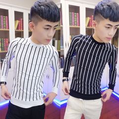 Fast red T-shirt. Net with male card Qi Wu Di slim couple social spiritual guy a long sleeved sweater XL Stripe Black gives white