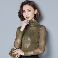 A winter autumn clothing female long sleeved shirt mesh size all-match cashmere coat T-shirt with slim autumn backing 3XL Army green