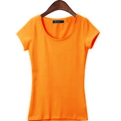 Korean female summer T-shirt slim V collar shirt sleeve body tight T-shirt dress color white half M[86-96 Jin] Orange [U collar]