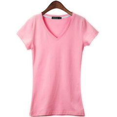 Korean female summer T-shirt slim V collar shirt sleeve body tight T-shirt dress color white half M[86-96 Jin] Pink [V collar]