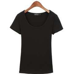 Korean female summer T-shirt slim V collar shirt sleeve body tight T-shirt dress color white half M[86-96 Jin] Black [U collar]