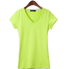 Korean female summer T-shirt slim V collar shirt sleeve body tight T-shirt dress color white half M[86-96 Jin] Guolu [V].