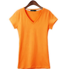 Korean female summer T-shirt slim V collar shirt sleeve body tight T-shirt dress color white half M[86-96 Jin] Orange [V collar]