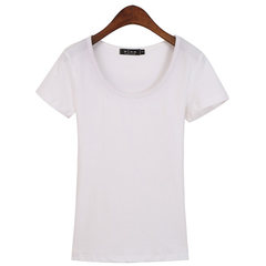 Korean female summer T-shirt slim V collar shirt sleeve body tight T-shirt dress color white half M[86-96 Jin] White [U collar]