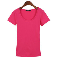 Korean female summer T-shirt slim V collar shirt sleeve body tight T-shirt dress color white half M[86-96 Jin] Rose red [U collar]