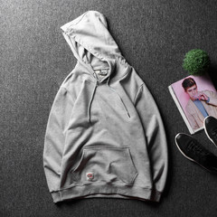 HE tide brand original color all-match Hoodie Mens Japanese winter sport coat loose hoodies male M gray