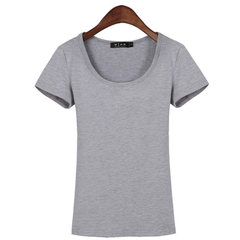 Korean female summer T-shirt slim V collar shirt sleeve body tight T-shirt dress color white half M[86-96 Jin] Grey [U collar]