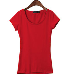 Korean female summer T-shirt slim V collar shirt sleeve body tight T-shirt dress color white half M[86-96 Jin] Watermelon red [U collar]