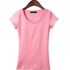 Korean female summer T-shirt slim V collar shirt sleeve body tight T-shirt dress color white half M[86-96 Jin] Pink [U collar]
