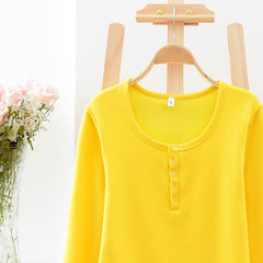 Thickening and suede blouse, women wear long sleeved women's warm coat in autumn and winter, slim cotton T-shirt with self cultivation M Bright yellow