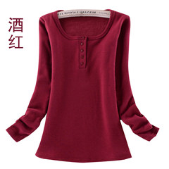 Thickening and suede blouse, women wear long sleeved women's warm coat in autumn and winter, slim cotton T-shirt with self cultivation M Claret