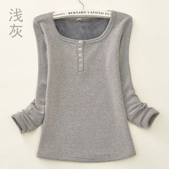 Thickening and suede blouse, women wear long sleeved women's warm coat in autumn and winter, slim cotton T-shirt with self cultivation M Light grey