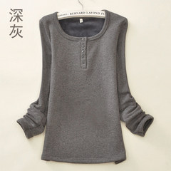 Thickening and suede blouse, women wear long sleeved women's warm coat in autumn and winter, slim cotton T-shirt with self cultivation M Dark grey