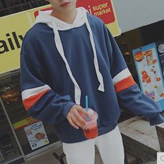 Hong Kong Boys Hooded Sweater wind all-match BF Korean tide loose color men's spring and autumn fashion sport coat 3XL blue
