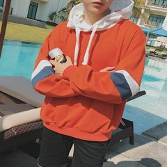 Hong Kong Boys Hooded Sweater wind all-match BF Korean tide loose color men's spring and autumn fashion sport coat 3XL Orange