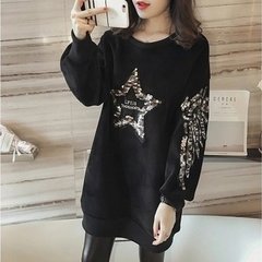 Fat fat mm XL Womens jinsirong cashmere T-shirt in the long and loose sweater shirt 200 pounds in winter 3XL Five pointed star with cashmere thickening black