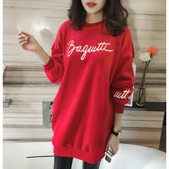 Fat fat mm XL Womens jinsirong cashmere T-shirt in the long and loose sweater shirt 200 pounds in winter 3XL Letter sleeve with cashmere thickening red