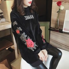 Fat fat mm XL Womens jinsirong cashmere T-shirt in the long and loose sweater shirt 200 pounds in winter 3XL Rose black with cashmere thickening