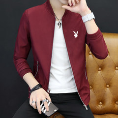 Playboy coat, men's Republic of Korea sports autumn 2017 new style spring and autumn thin youth trend handsome jacket men 3XL 519 wine red